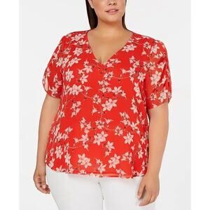Calvin Klein Plus Size 2X Floral Print V-Neck Blouse Women’s Career Work Chiffon